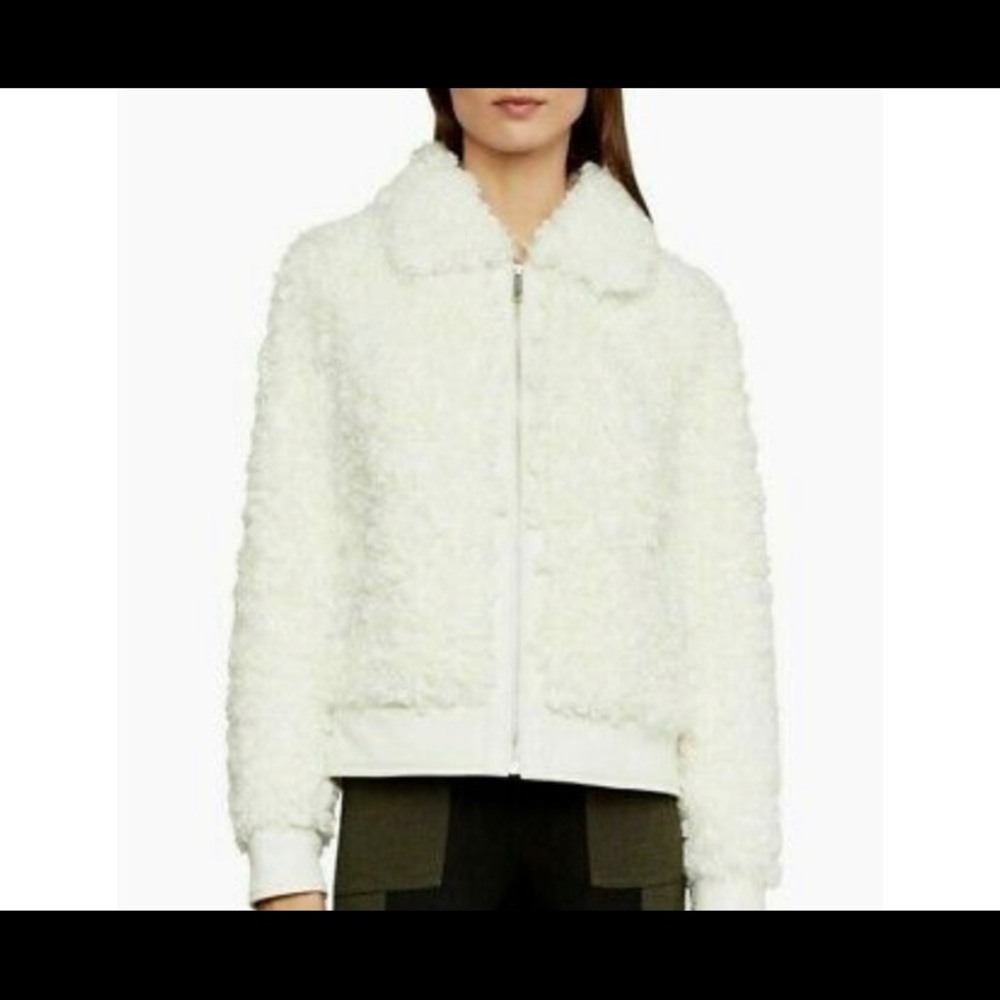 BCBG Teddy coat with leather trim